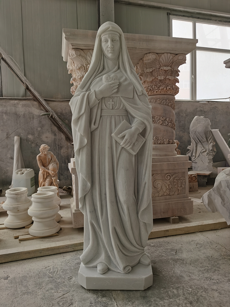 Hunan white marble St. Jane Frances de Chantel statue for church usage