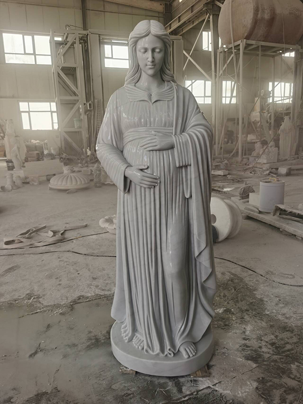 White marble pregnant Mary statue for outdoors usage