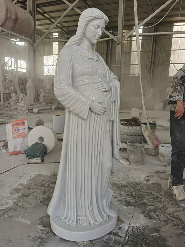 White marble pregnant Mary statue for outdoors usage