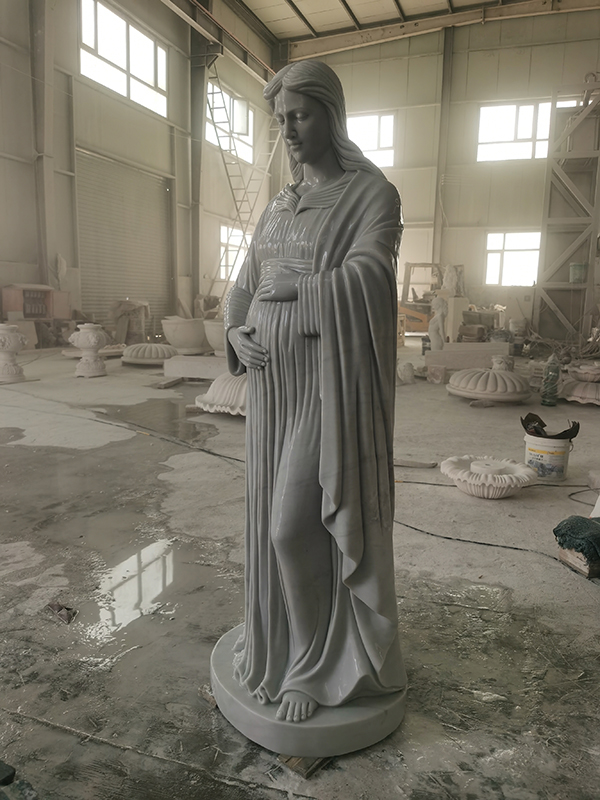 White marble pregnant Mary statue for outdoors usage