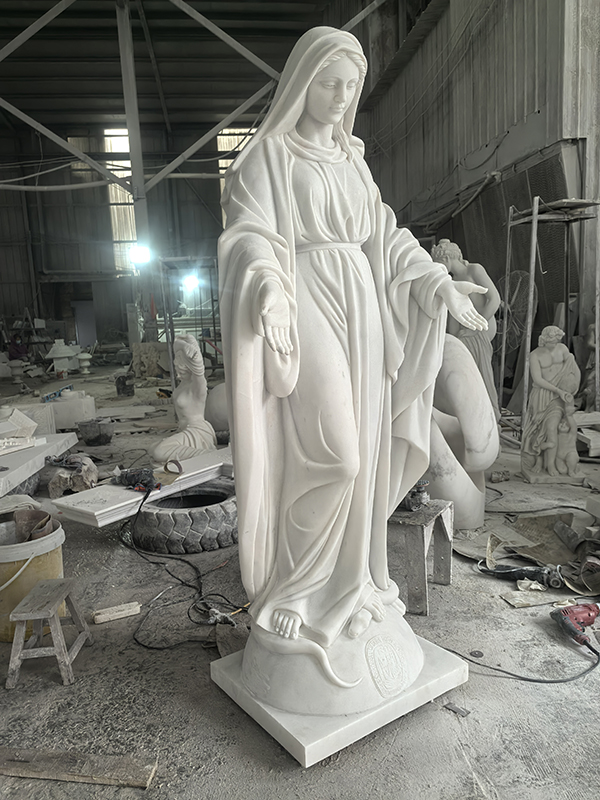 Guangxi white marble Our Lady of Grace statue with opeing arms statue