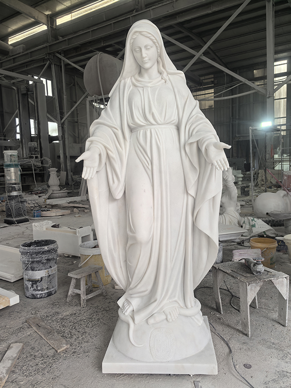 Guangxi white marble Our Lady of Grace statue with opeing arms statue