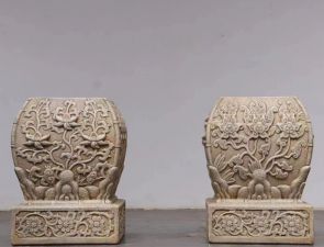 Hand carved antique effect stone pedestal for garden decoration