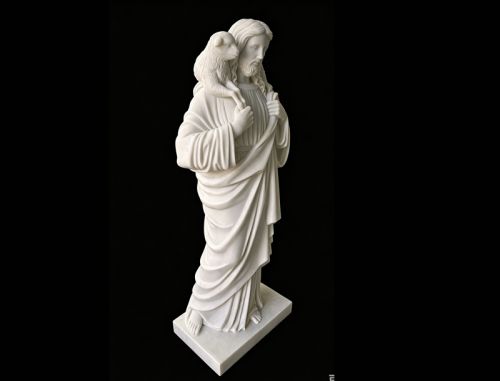 Religious hand carved white marble Jesus the Good Shepherd statue for church usage