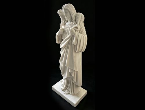 Religious hand carved white marble Jesus the Good Shepherd statue for church usage