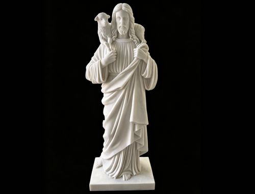 Religious hand carved white marble Jesus the Good Shepherd statue for church usage