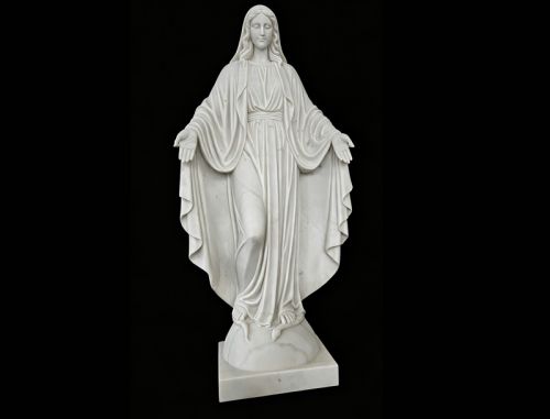White marble blessed mother with opening-arms statue for church usage