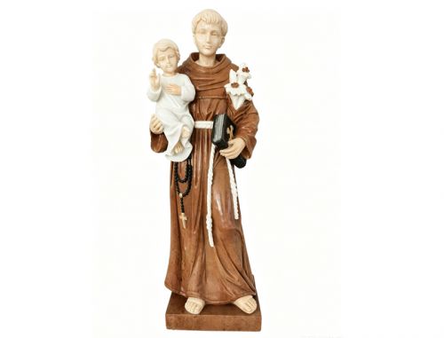 Life size religious marble Joseph holds baby Jesus statue