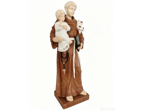 Life size religious marble Joseph holds baby Jesus statue
